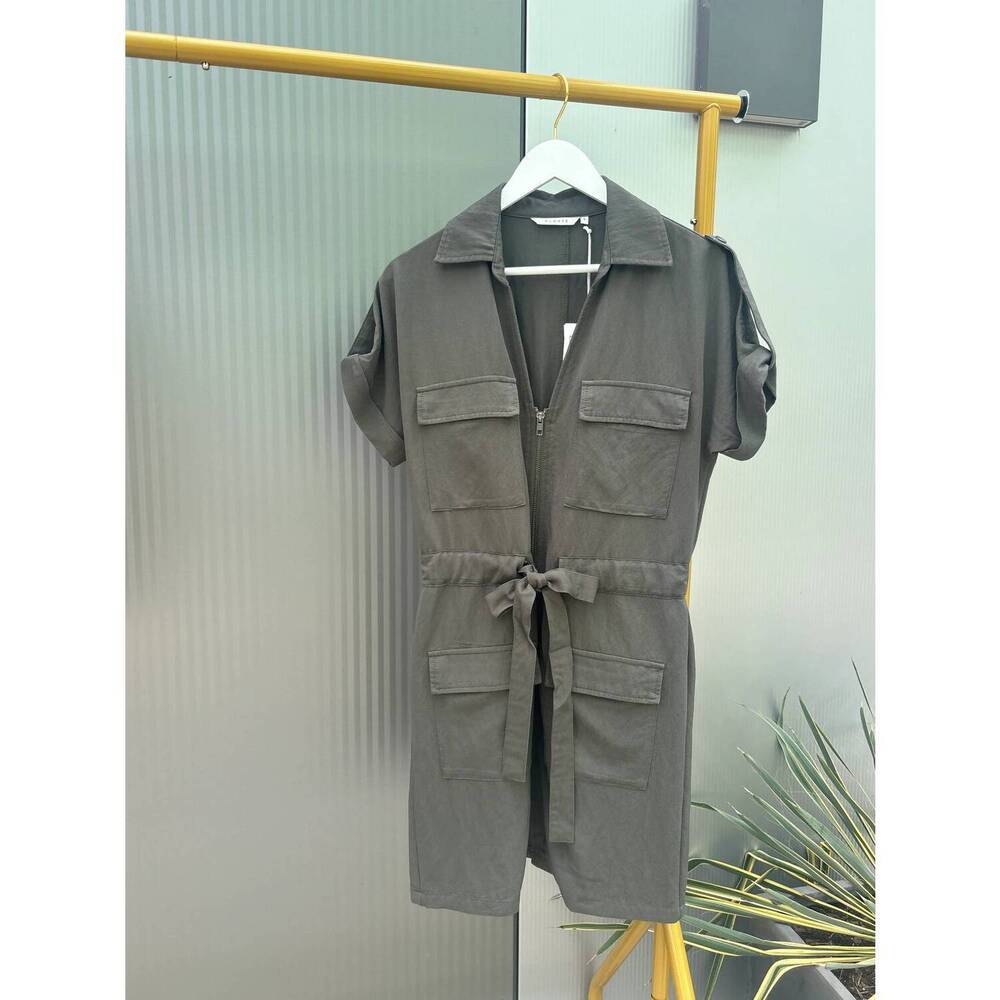NEW FLOREZ women's utility cinched waist dress in army green